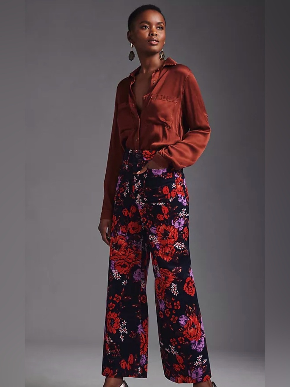 🌺 Maeve Anthropologie The Colette Floral Velvet Wide Leg Pants Size 31 🌺